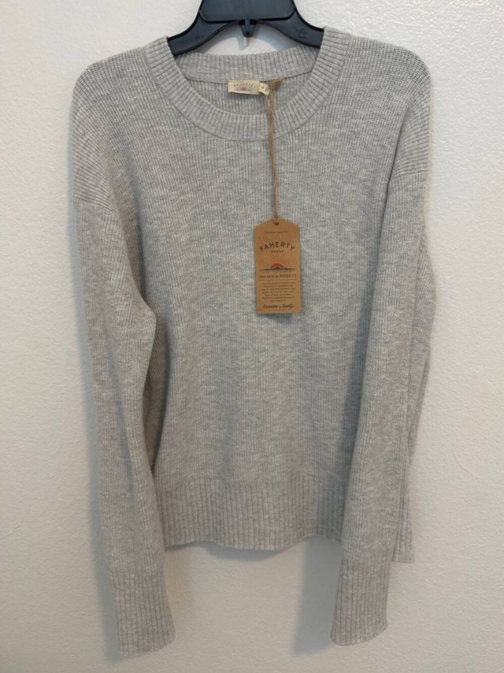 NWT Faherty Jackson Crewneck Sweater M Ice Grey Heather Organic Cotton Women's - Picture 4 of 12